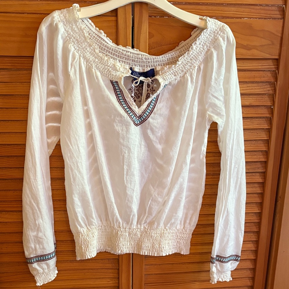 Miley Cyrus & Max Azria White Embroidered Peasant Blouse